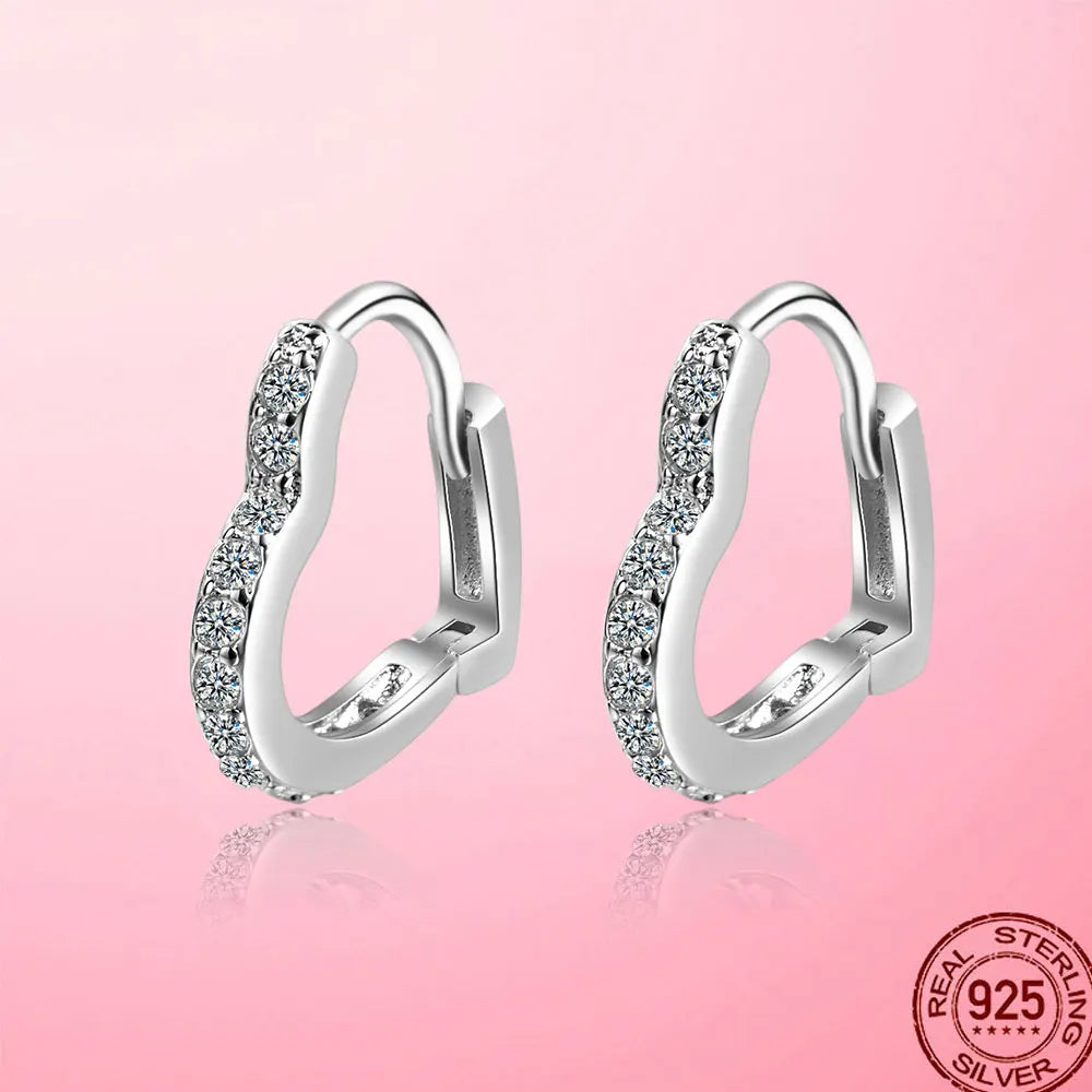 925 Sterling Silver Clear CZ Heart Geometric Hoop Earrings – Women’s Wedding & Engagement Fine Jewelry Gift