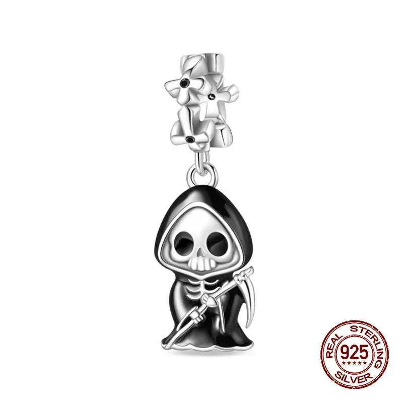 925 Sterling Silver Halloween Luminous Skull & Pumpkin Charms | Fits Original Pandora Bracelet | Party DIY Jewelry Gift