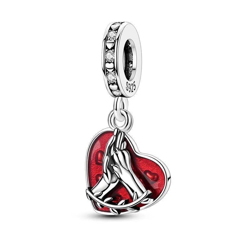925 Sterling Silver Red Heart Charms | Apple, Rose & Gift Box Beads Fit Original Bracelet Necklace Women Jewelry