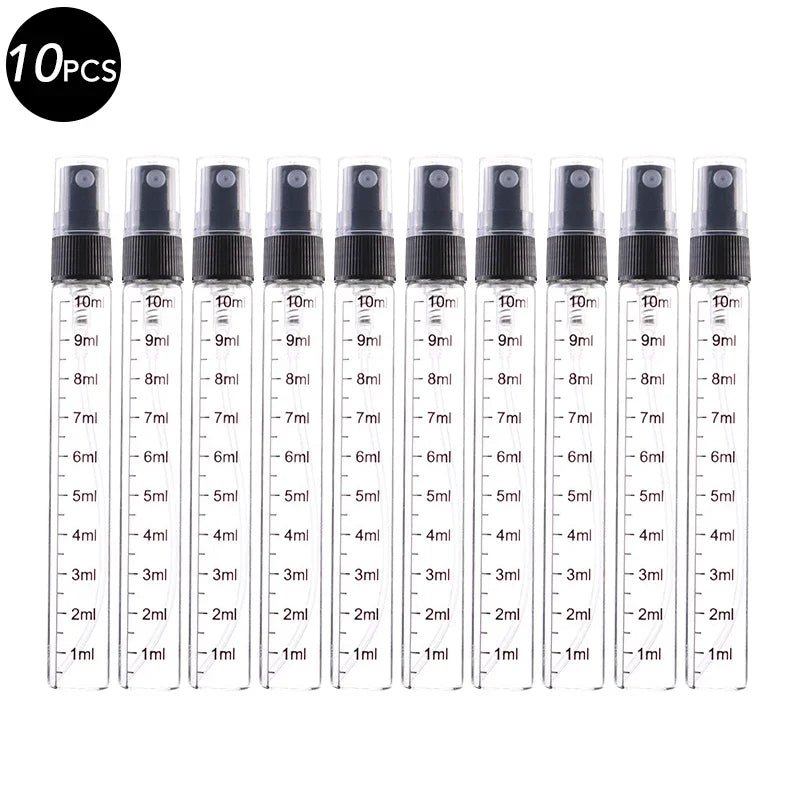 5/10PCS Mini Glass Perfume Bottles – 3ML / 5ML / 10ML Travel Toner & Cosmetic Dispenser | Tea-Colored Graduated Bottles