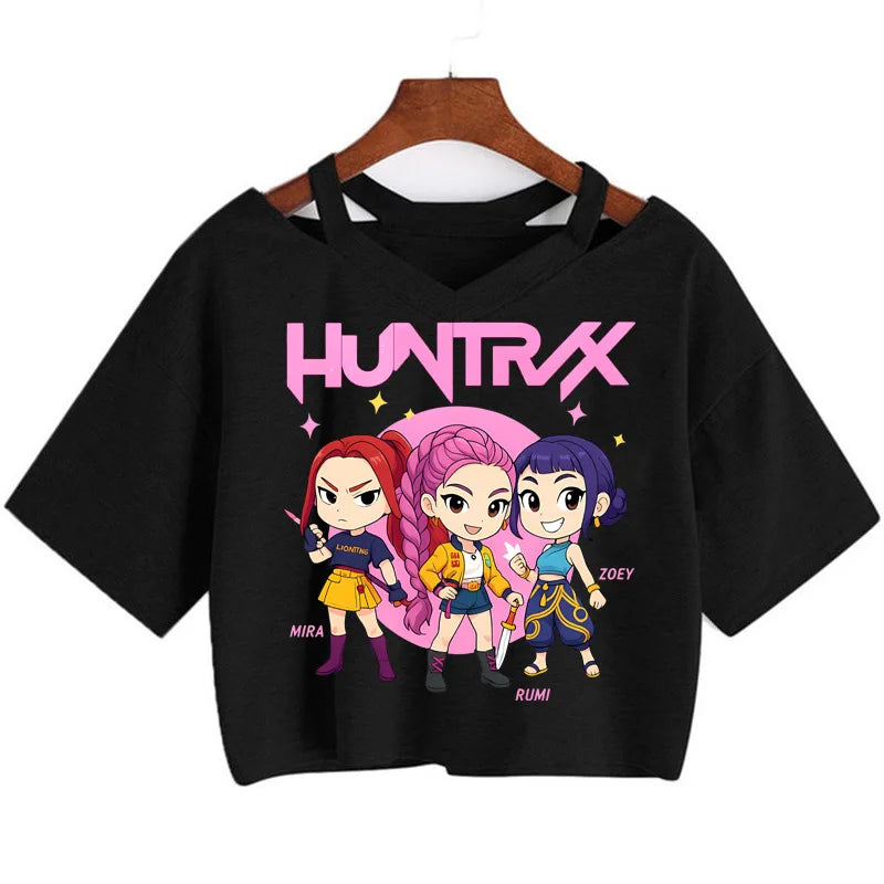 Kpop Demon Hunters Girls Crop T-Shirt – Women’s O-Neck Summer Y2K Punk Sleeveless Top