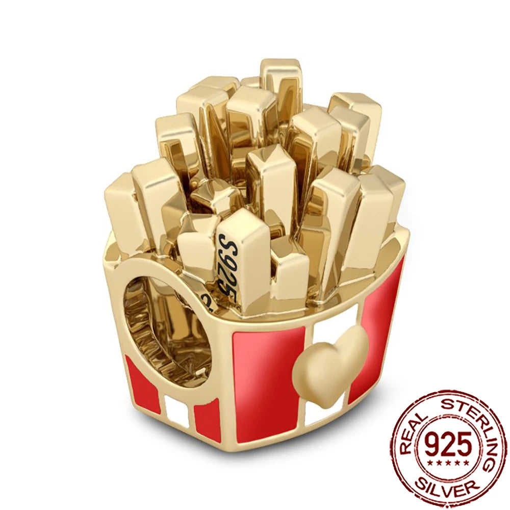 2025 New 925 Sterling Silver Coffee, Cake, Fruit & Burger Charms | Fit Pandora Bracelet & Necklace DIY Jewelry