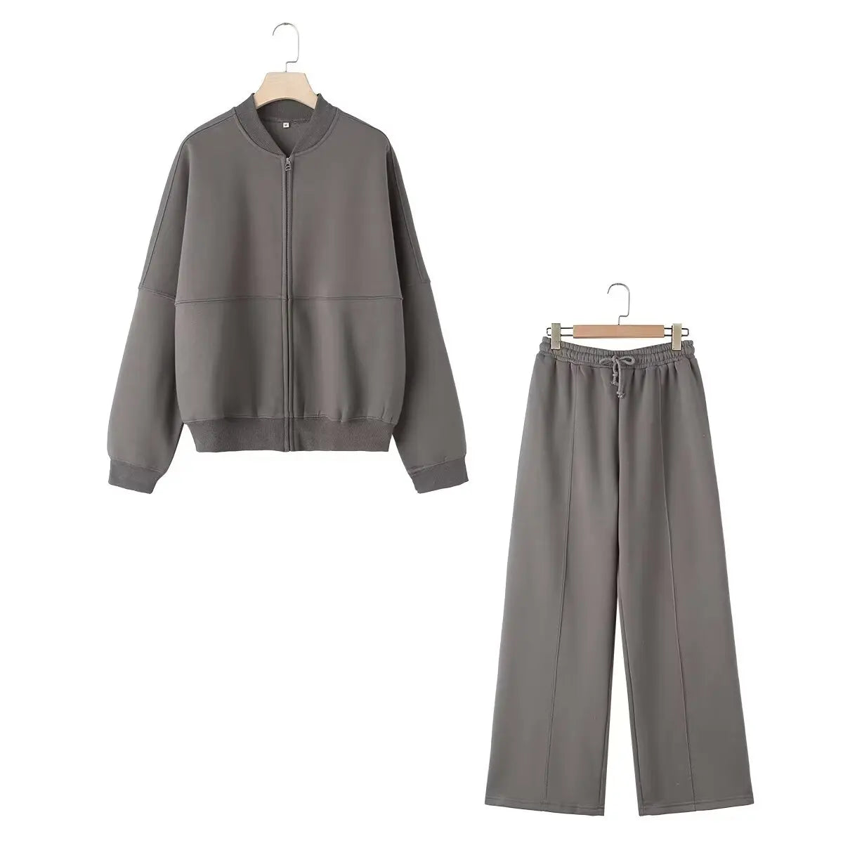 HH Women’s Fall 2-Piece Retro Set – Zip Bomber Jacket & High Waist Lace-Up Wide Leg Pants 🍁🖤