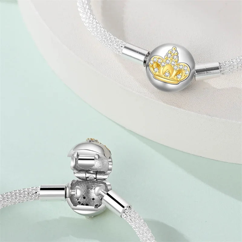 925 Sterling Silver Heart Moon Sun Clasp Charm Bracelet | 17–20CM Original Bracelet for Women | Fits Pandora DIY Beads Jewelry