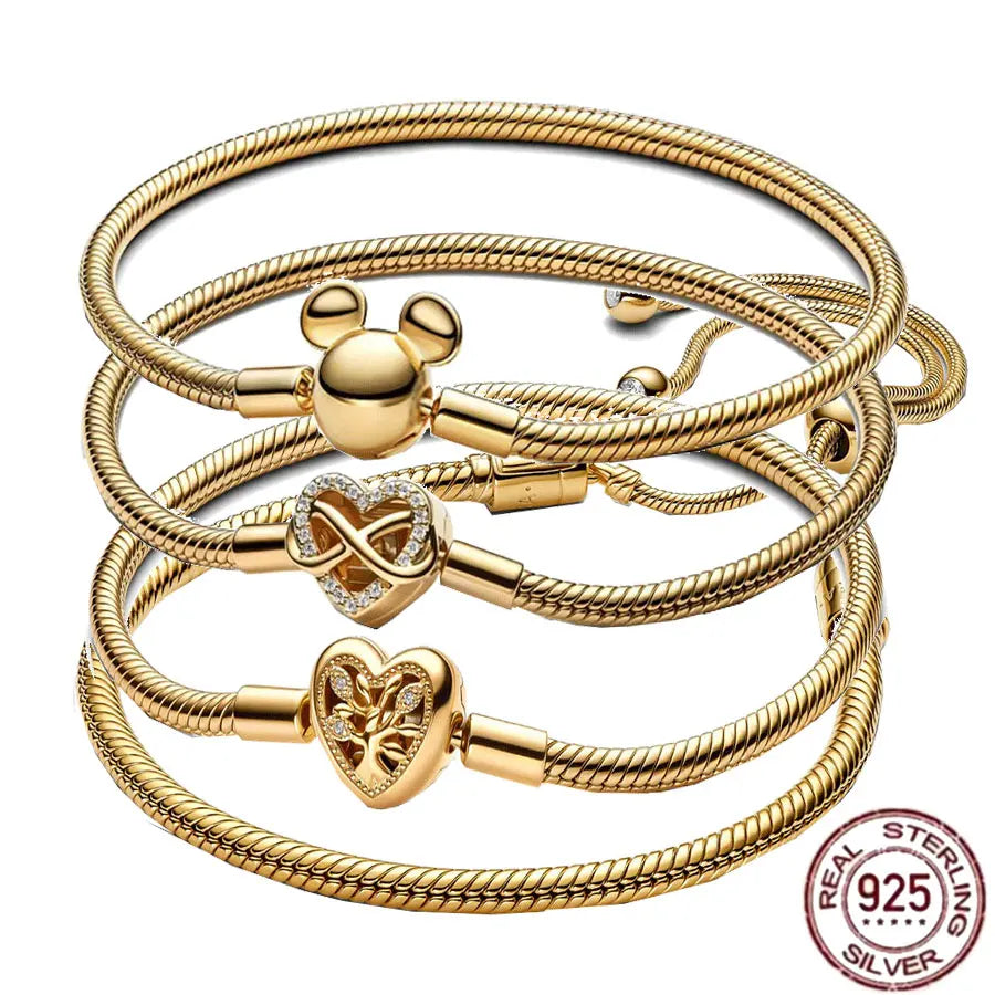 S925 Sterling Silver Crown Mickey Snake Bone Bracelet | Women’s DIY Gift