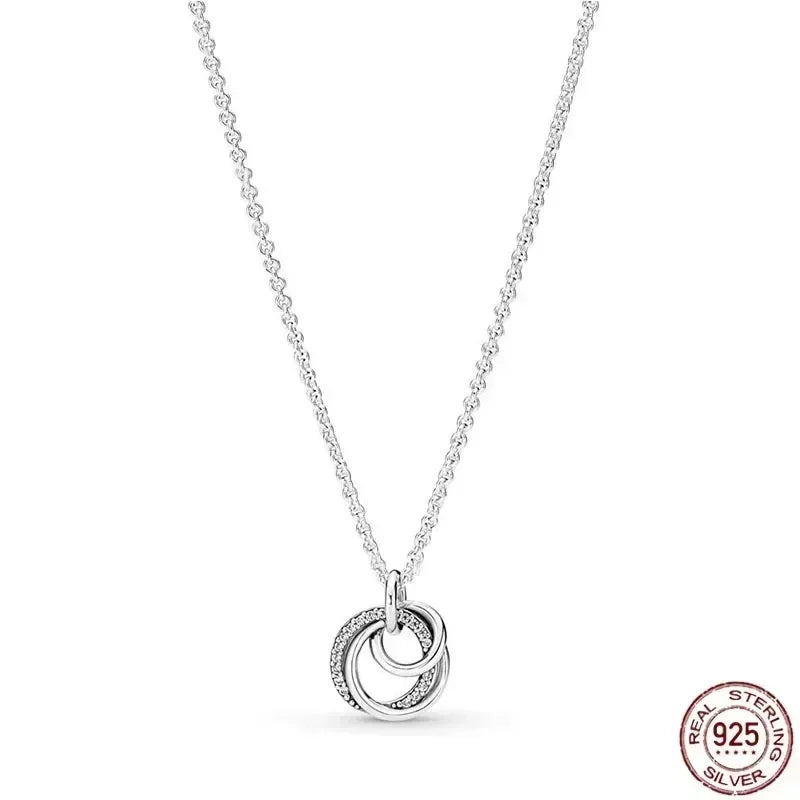 925 Silver Heart Pendant 💖 Dazzling Round Necklace Fits Pandora Gift