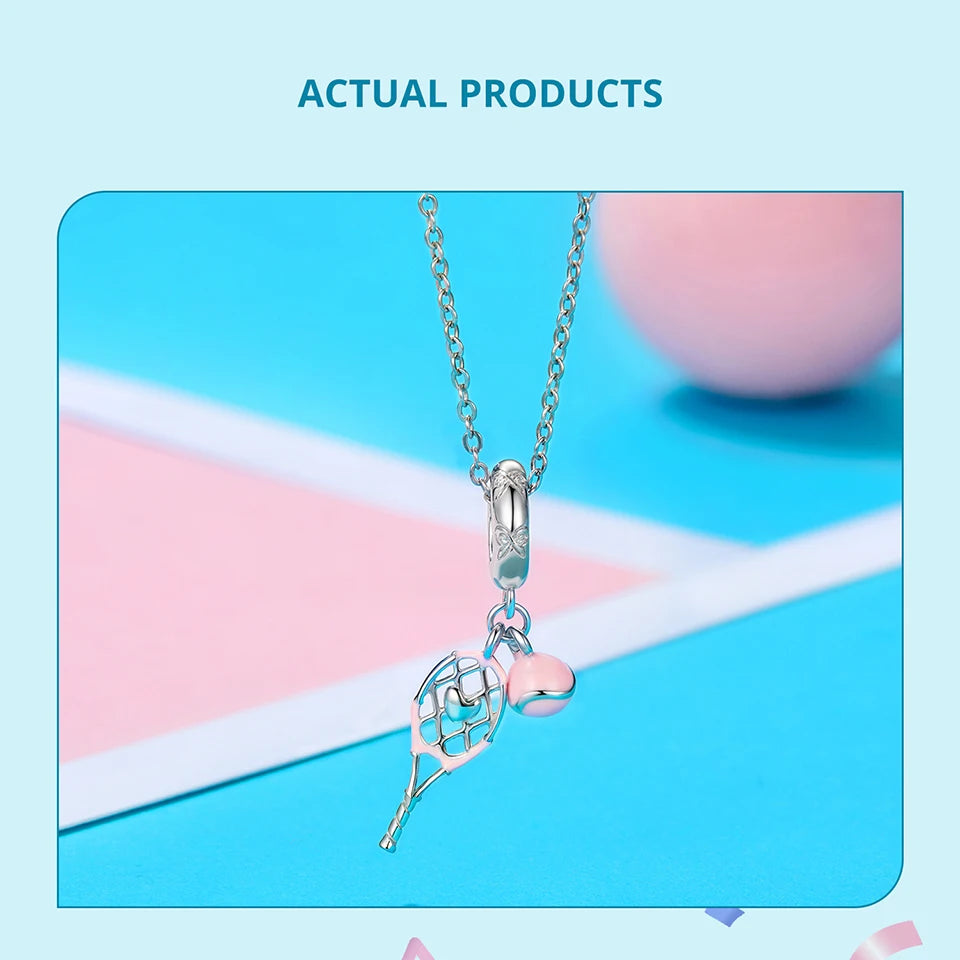 BISAER 925 Sterling Silver Ball Series Charms – Football, Volleyball, Tennis & Basketball Beads Fit Pandora Bracelet DIY Jewelry