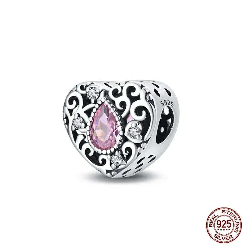 925 Sterling Silver Classic Purple Retro Heart Charm | Lotus Angel Beads for Bracelet & Necklace DIY Jewelry