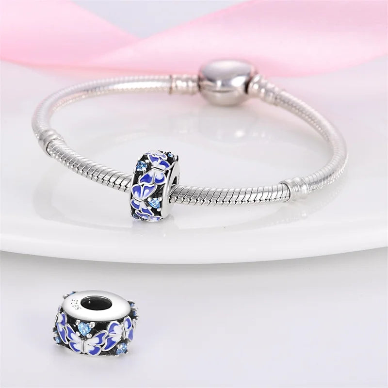 925 Sterling Silver Round Colored Zircon Spacer Beads – Fits Pandora Original Bracelets DIY Exquisite Party Jewelry