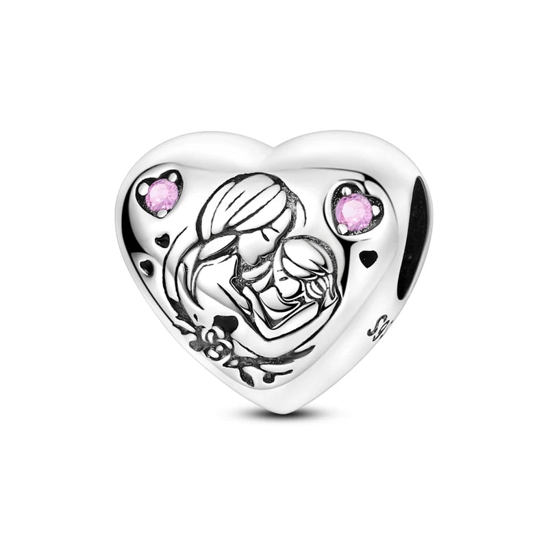 Original 925 Sterling Silver Clip Charm Bead | Round Heart Love Family Charms Fit Bracelet Women DIY Jewelry Gift
