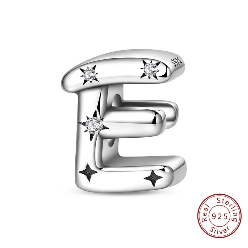 Classic 925 Sterling Silver A–Z Alphabet Charms | Letter Beads with Stars Fit Original Bracelet DIY Jewelry for Women