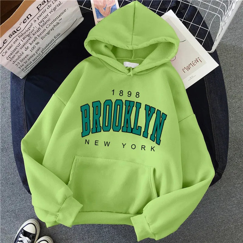 Brooklyn Printed Women's Hoodie | Fleece Loose Sweatshirt | Spring Autumn Winter Couple Pullover Coat