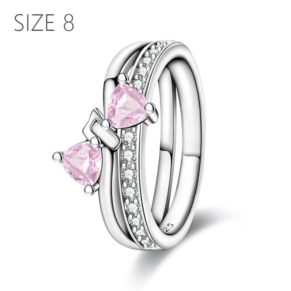 2024 New 925 Sterling Silver Bow Tie Jewelry Set | Zircon Ring, Earrings, Bracelet & Necklace for Women Gift