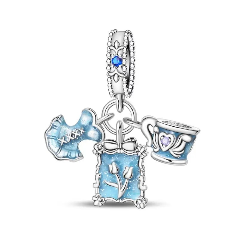 925 Silver Plated Magic Mirror Princess Angel Pink Charm Beads | Fits Original Pan 925 Bracelet | Exquisite DIY Jewelry