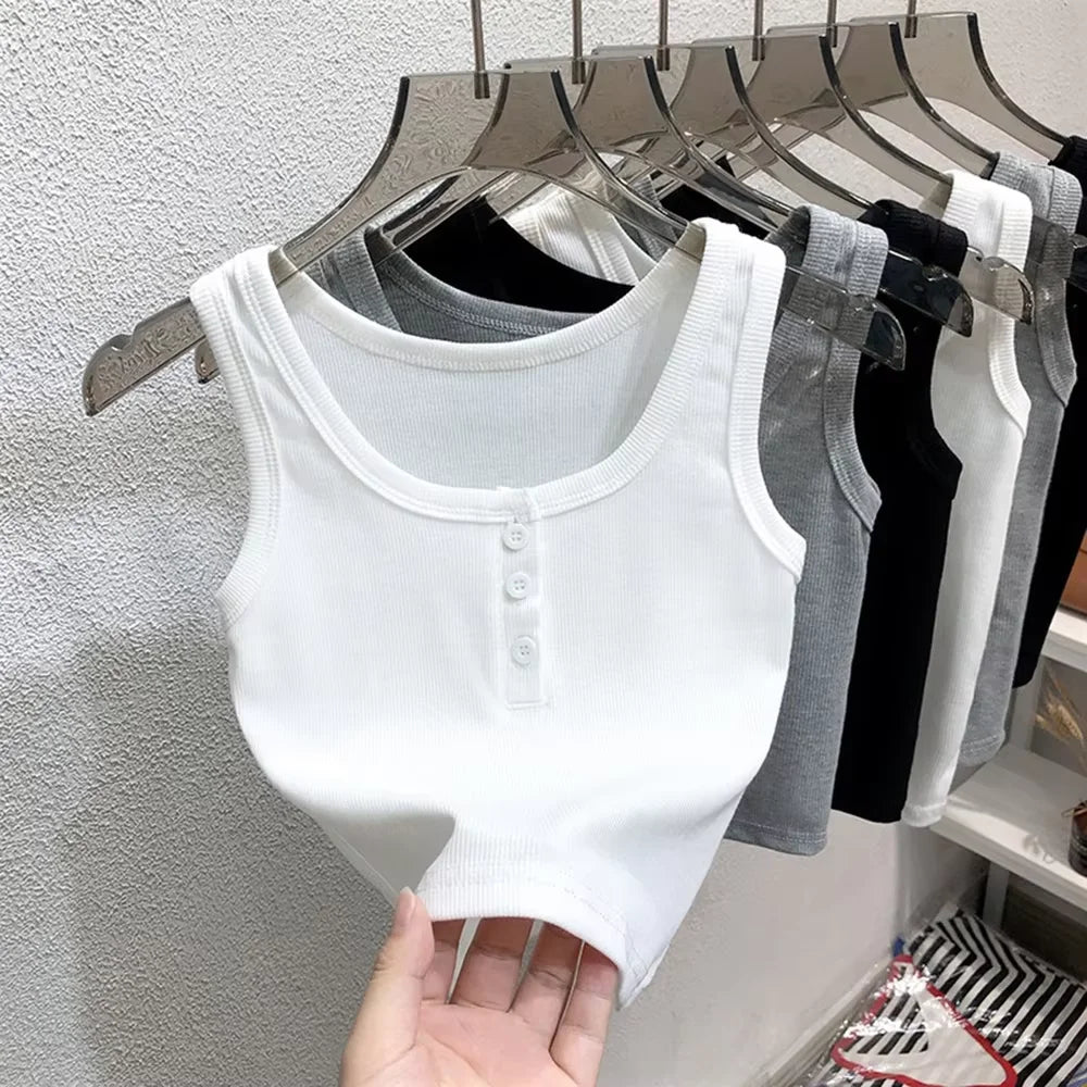 Summer Knitted Round Neck Top for Women – High Elasticity Casual Camisole Sexy Vest