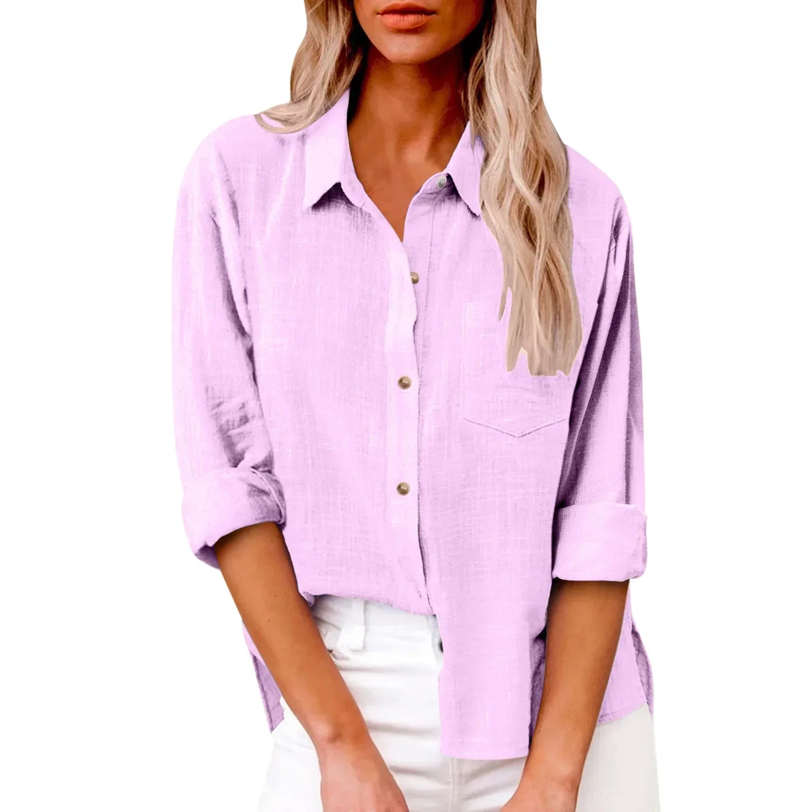Cotton Linen Long Sleeve Women’s Shirt – Solid Elegant Casual T-Shirt 👚🌿