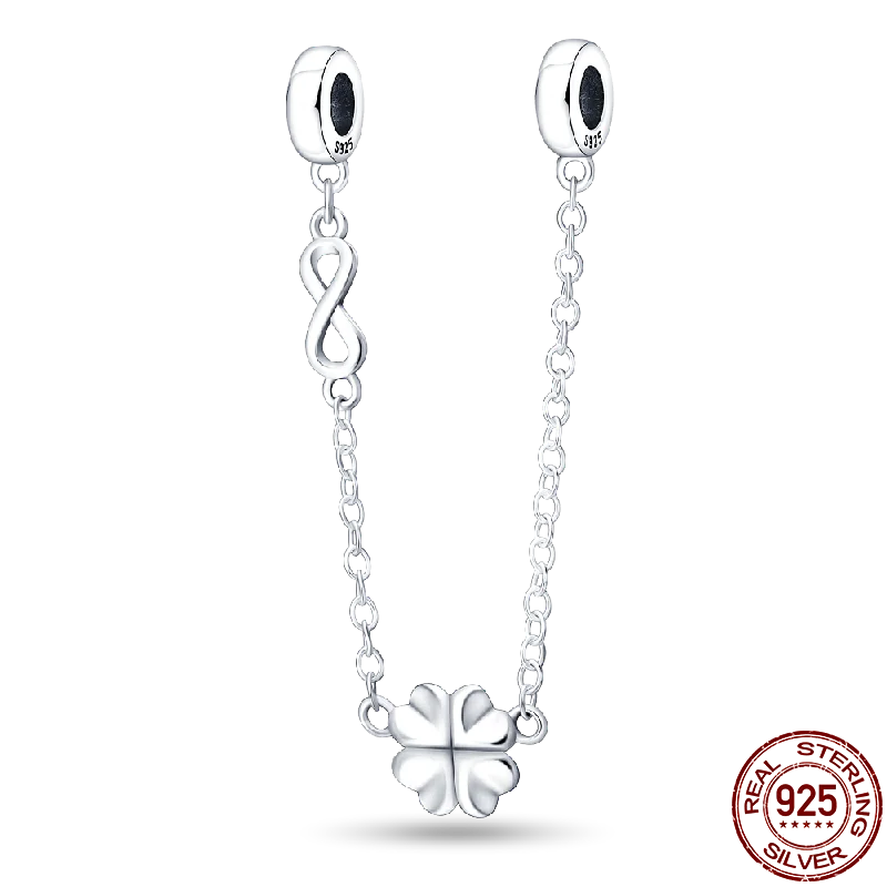 925 Sterling Silver Silicone Spacer Beads & Safety Chain | Clasp Charms Fit Original Pandora 3mm Bracelet – Women’s Jewelry