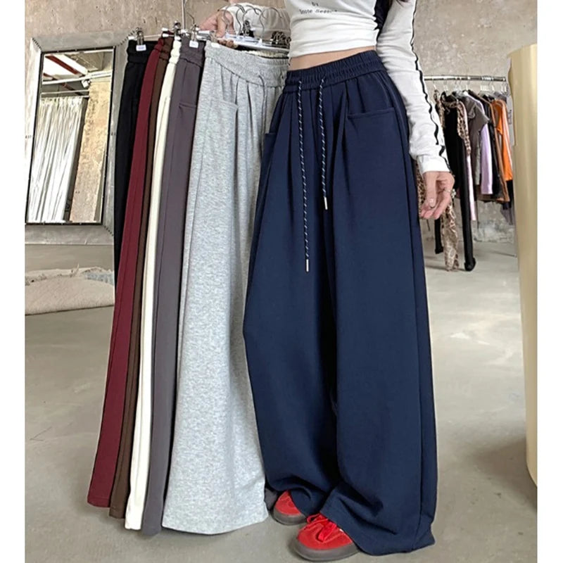 2024 Autumn Women’s Hip Hop Baggy High Waist Pants | Streetwear Wide Leg Drawstring Trousers