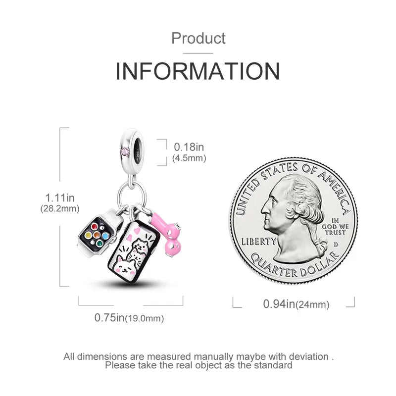 925 Silver 🎧 Enamel Earphone Charm Bead | Pandora Fit DIY Jewelry