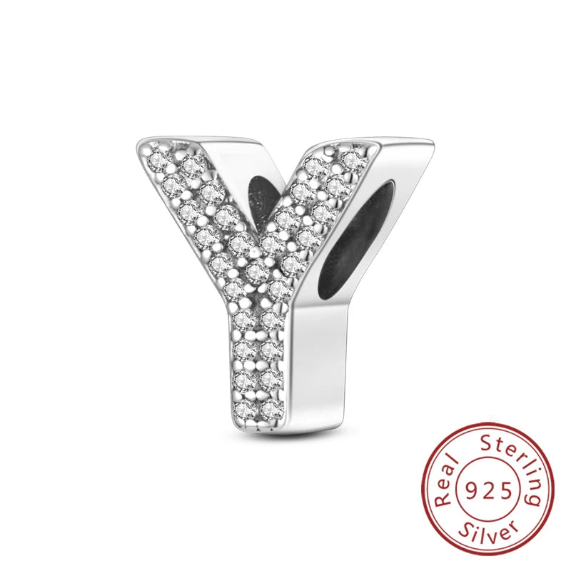 925 Sterling Silver A–Z Alphabet Letter Charms | 26 Letters Beads Fit Original Bracelet DIY Jewelry Making Gift