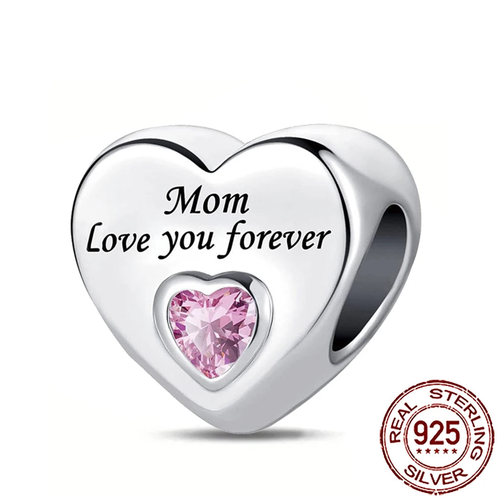 2025 New 925 Sterling Silver Heart Charm Sister Mother Daughter Beads Fit Pandora Bracelet