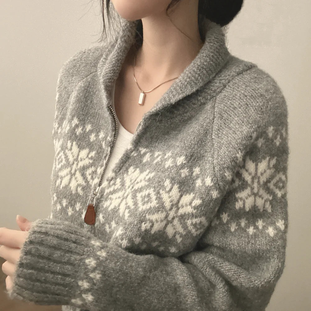 📚 College Style Knitted Sweater Coat for Women 🍂 Double Zipper Loose Fit | Autumn New Arrival Lazy Turn-Down Collar Top 🧥