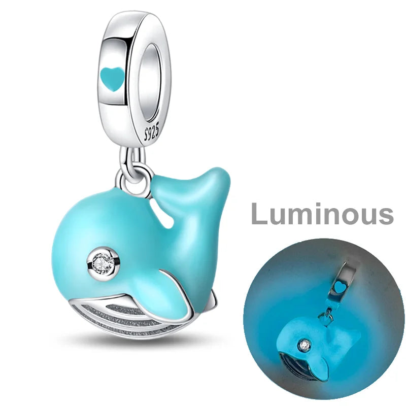 925 Sterling Silver Colorful Luminous Charms | Shell Turtle Star Beads
