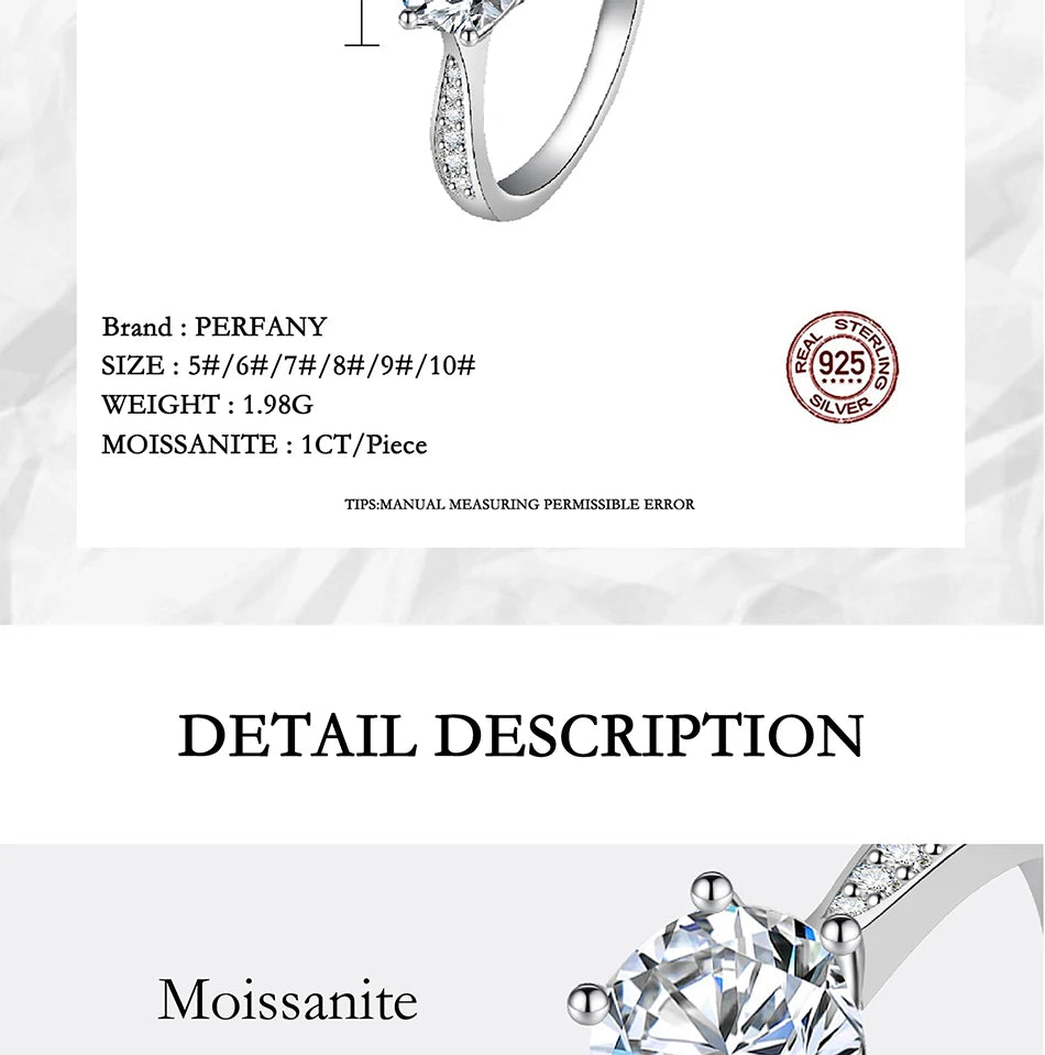 PERFANY 0.5–3CT Moissanite Ring S925 Silver | Women’s Sparkling Engagement & Wedding Jewelry