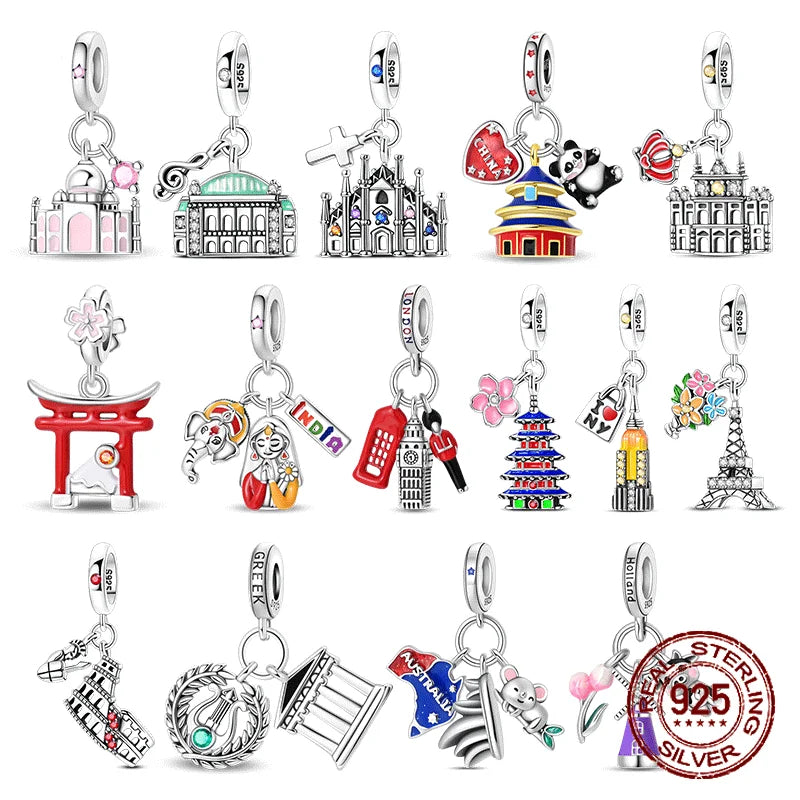 925 Sterling Silver Travel Charms | London Big Ben Eiffel Tower Bead