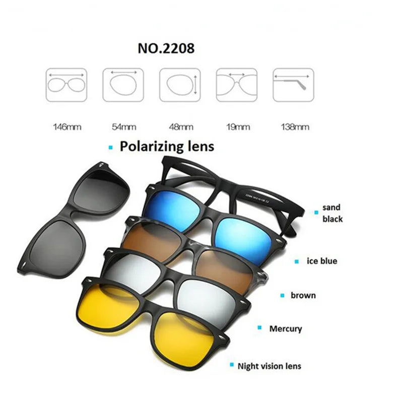 GSBJXZ Fashion Myopia Clip Sunglasses – Men & Women Polarized Clip-On Prescription Glasses | 5 Clip Set 0 to -4.0