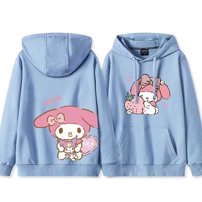 Japanese Retro My Melody Hoodie – Soft Strawberry Print Loose Casual Cute Girl Top 🍓🎀