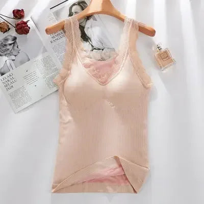 Plus Size Thermal Underwear for Women – Velvet Lace V-Neck Warm Slim Camisole 40-90kg ❄️💖