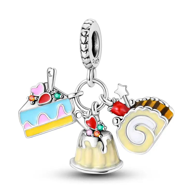 925 Sterling Silver Chocolate & Coffee Charm Beads | Fits Original Pandora Bracelet | DIY Jewelry Souvenir Gift