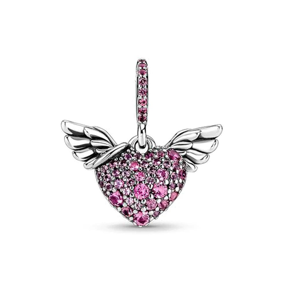 925 Sterling Silver Angel Wings Multi-Color Charm | Fits Original Pandora Bracelet | DIY Ladies Jewelry Accessories