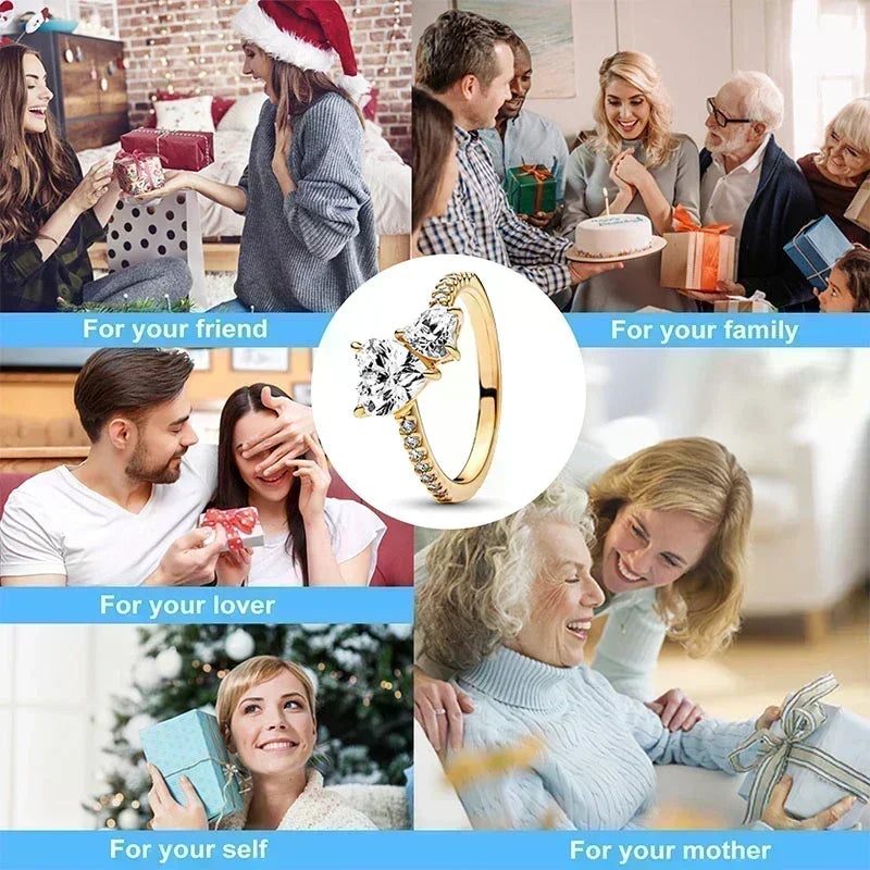 Trending 925 Sterling Silver Gold Series Heart-Shaped Crown Ring | Sparkling Fashion Jewelry Gift