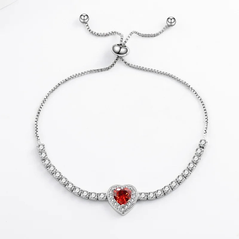 925 Sterling Silver 3D Heart-Shaped Adjustable Love Color Bracelet for Women