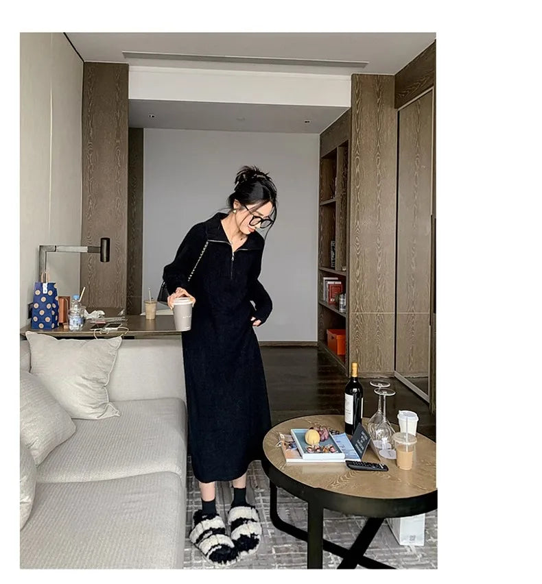 Long Sve Knitted Dr Women's Spring Autumn Loose Lazy Sle Long Dr Inner Wear Sweater Dr Commute Sle Polyester ...