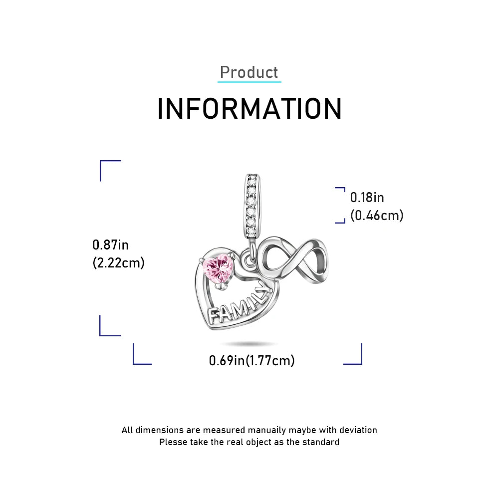 2025 New 925 Sterling Silver Family Love Heart Charm Beads | Sister, Daughter & Mother Pendant for Bracelets & DIY Jewelry