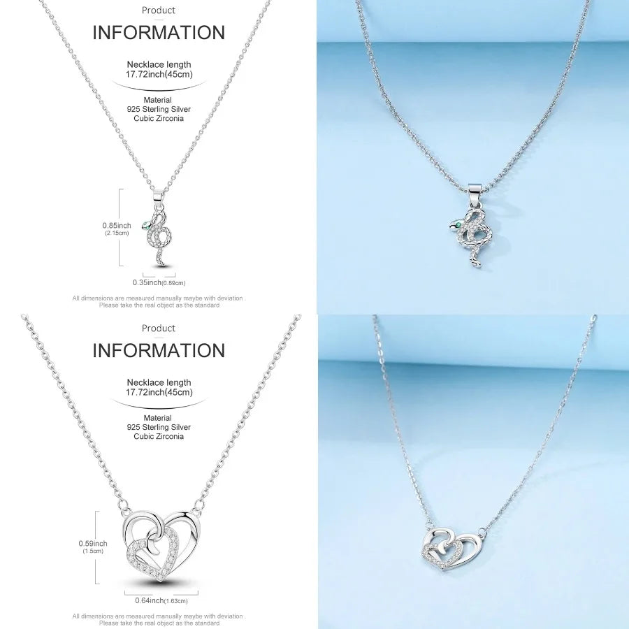 Heart to Heart Necklace 925 Sterling Silver Love Pendant Chain for Women – Wedding & Engagement Fine Jewelry