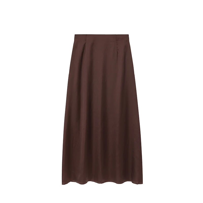 2024 Women’s Fashion Satin High Waist Midi Skirt – Stylish, Chic & Versatile Female Skirt