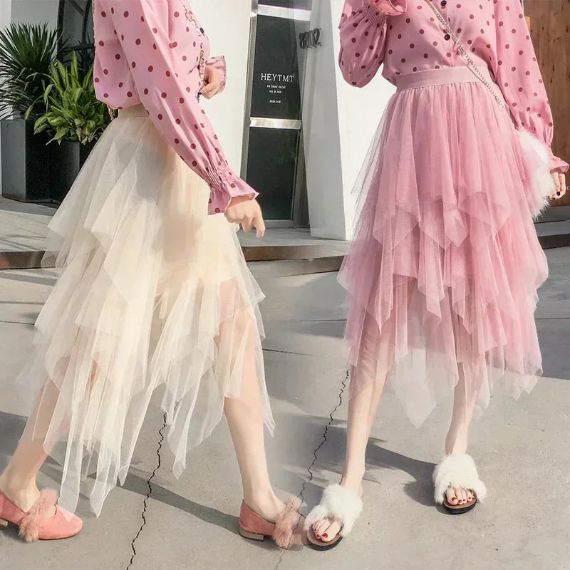 Women’s Summer Tutu Skirt – Harajuku High Waist Tulle Mesh Midi Faldas 👗✨