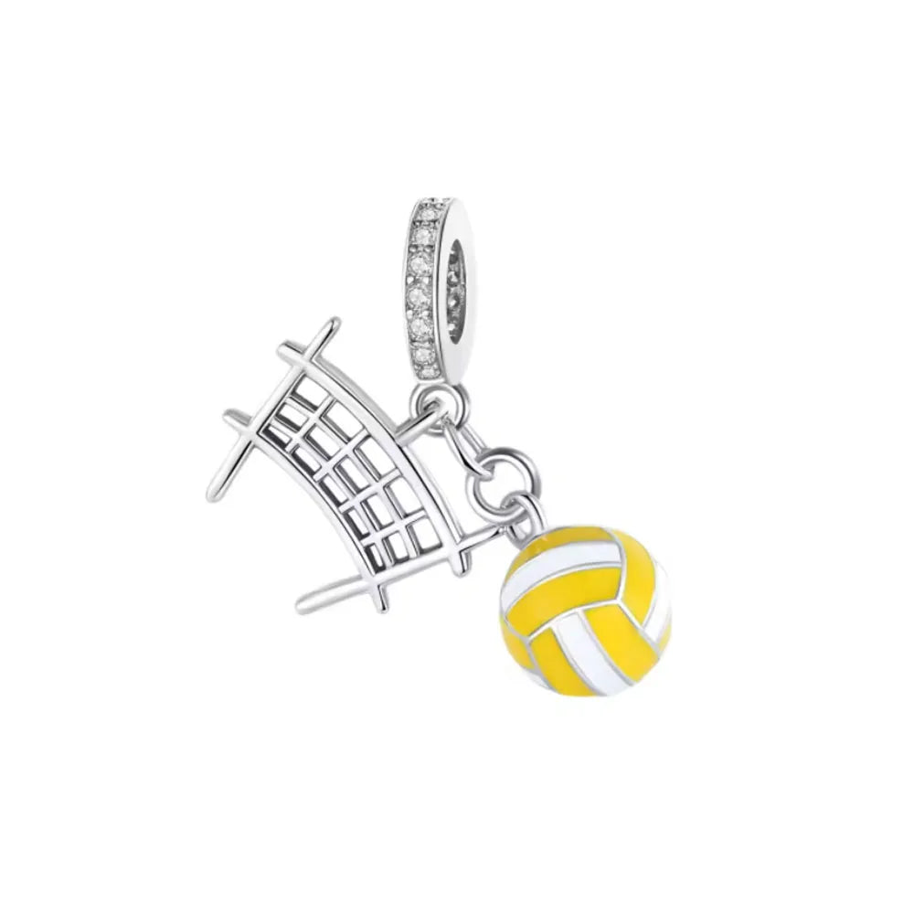 925 Sterling Silver Sports Charms – Football, Baseball, Tennis, Dumbbell Pendants Fit European Bracelets