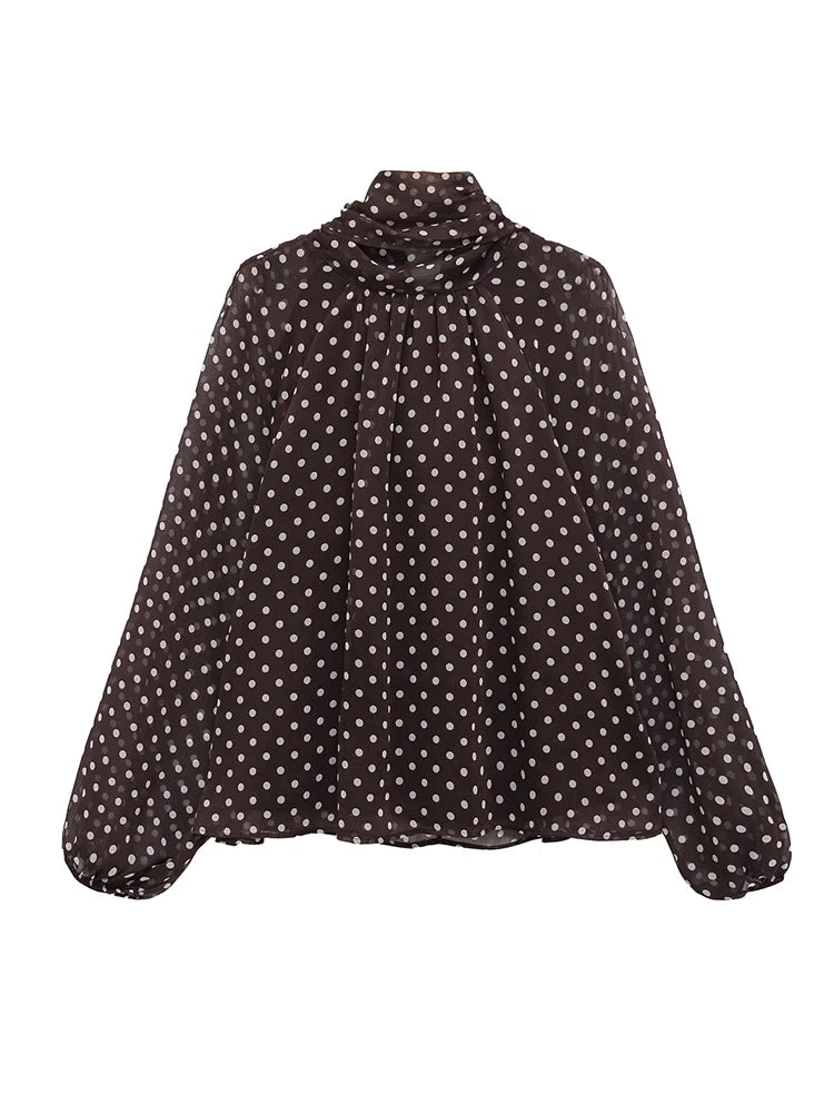 Women’s Vintage Polka Dot Blouse – Bow Detail Long Sleeve Casual Elegant Top 👚✨