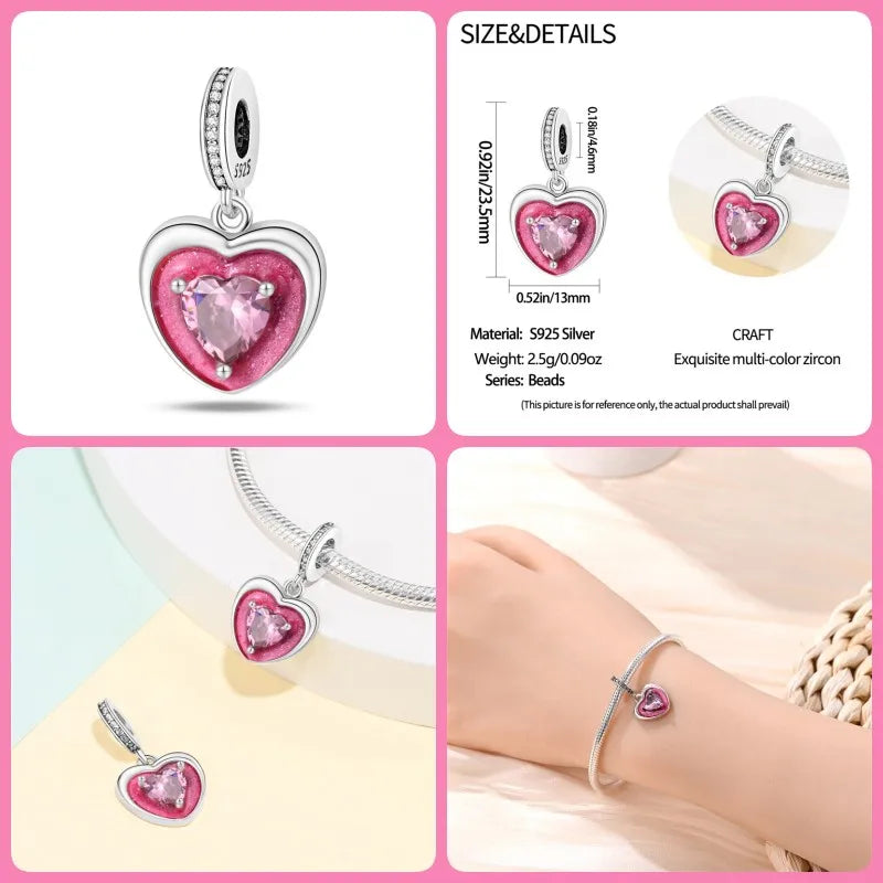 925 Silver Plated Magic Mirror Princess Angel Pink Charm Beads | Fits Original Pan 925 Bracelet | Exquisite DIY Jewelry