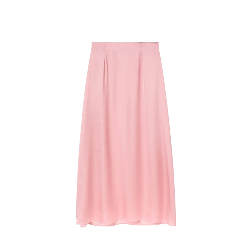 2024 Women’s Fashion Satin High Waist Midi Skirt – Stylish, Chic & Versatile Female Skirt