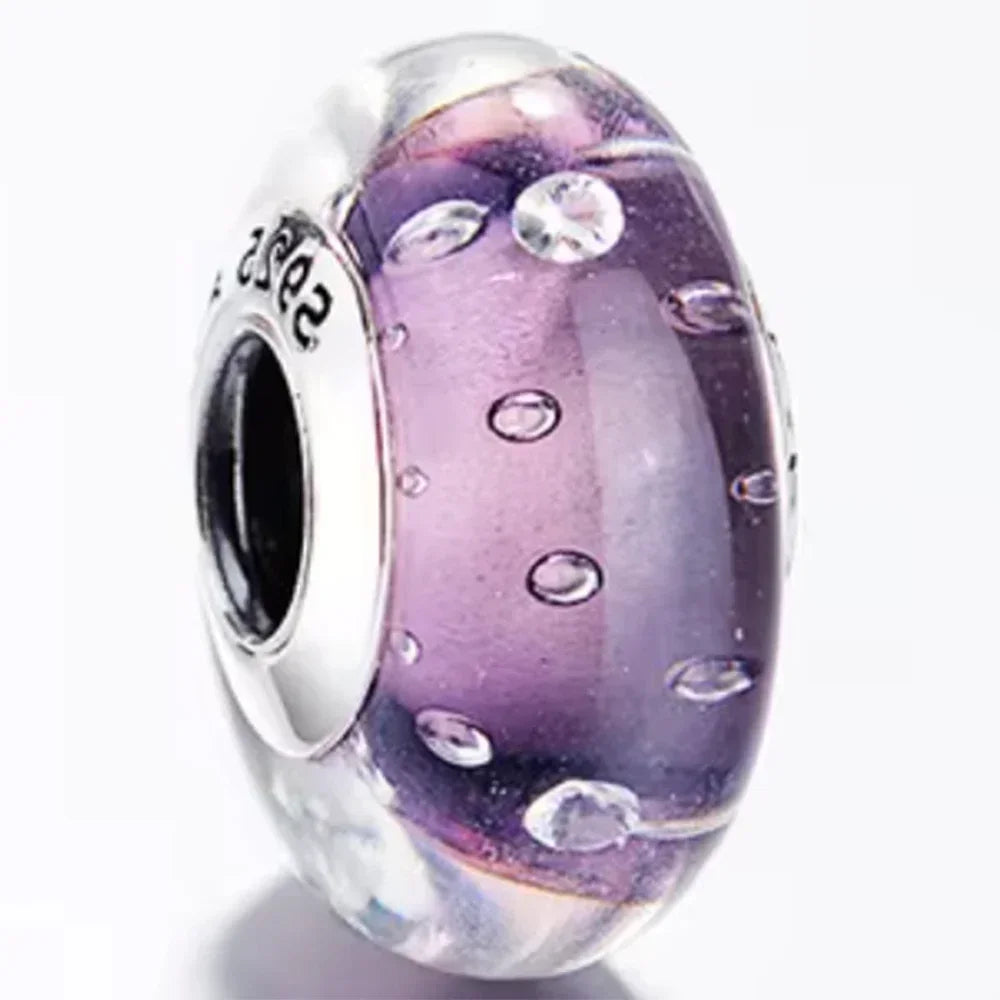 2025 Classic 925 Sterling Silver Colored Flower & Leaf Murano Glass Charm Beads | DIY Bracelet