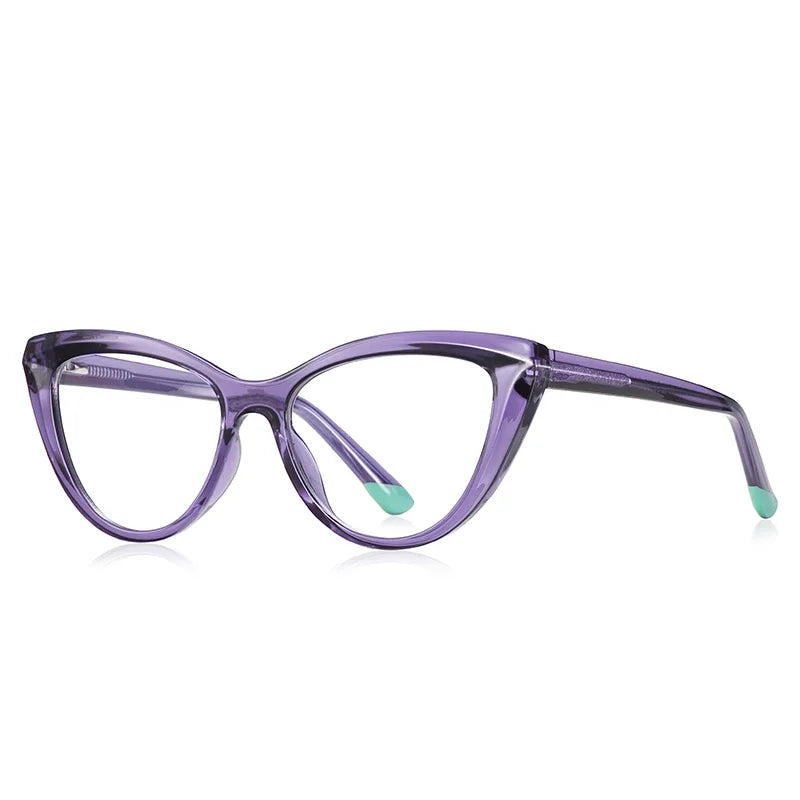 Blue Light Blocking Nearsighted Glasses – Cat Eye Spring Leg Prescription Spectacles for Women (-0.5 to -6.0)
