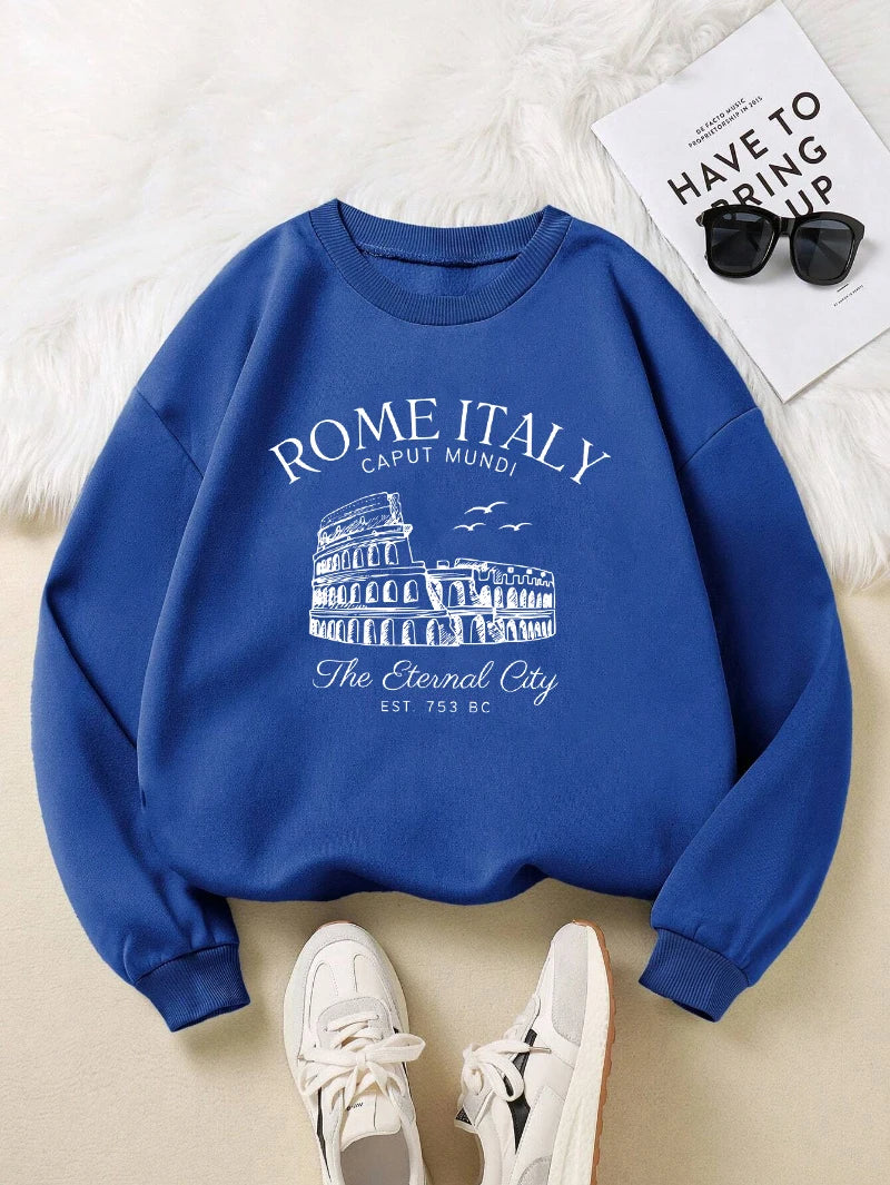 Colosseum Rome Italy Print Sweatshirt for Women | Y2K Casual Crewneck Fleece Pullover