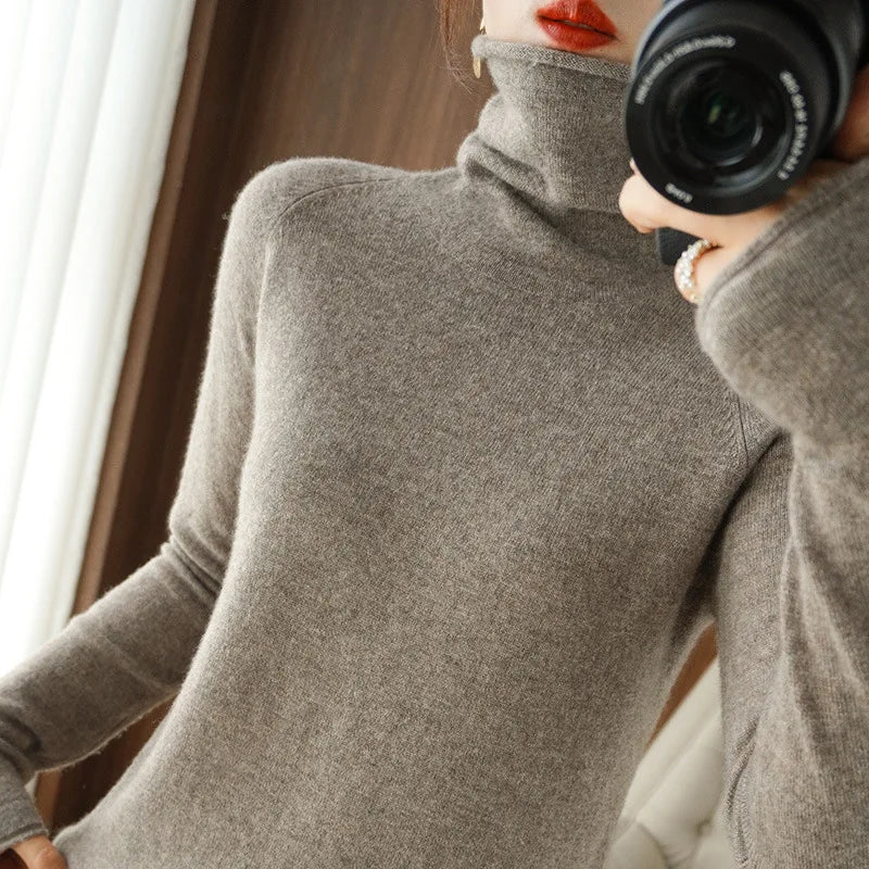 Autumn Winter Women’s Turtleneck Sweater – Slim Fit Long Sleeve Basic Knit Top | Warm Stretch Pullover