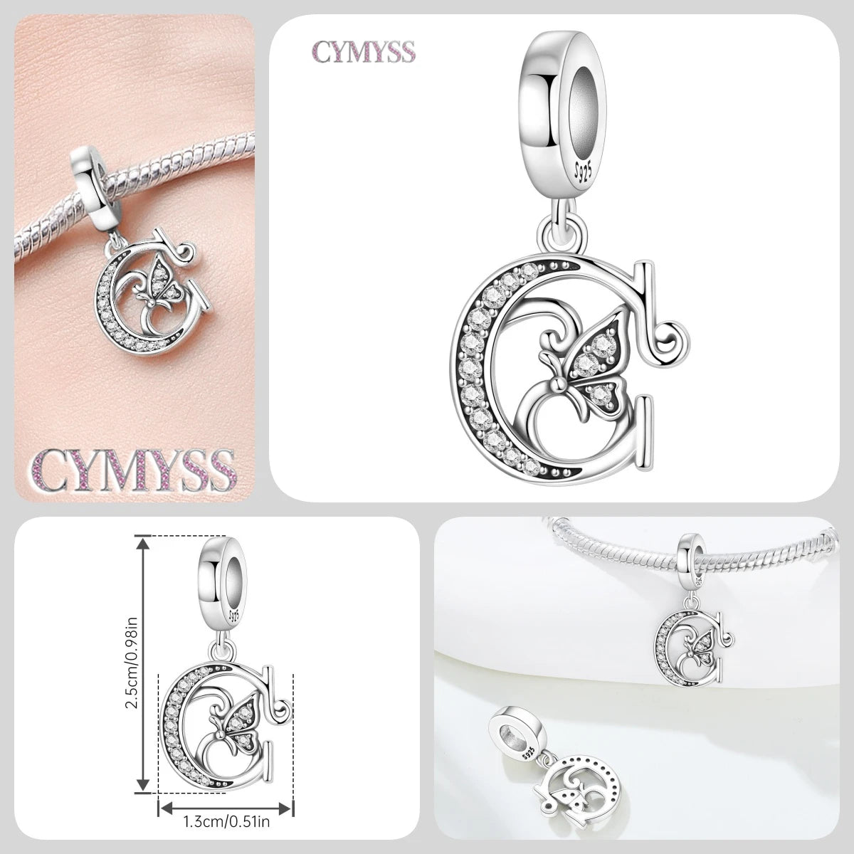 Original S925 Sterling Silver Butterfly & A-Z Letter Beads – DIY Bracelet & Necklace Jewelry